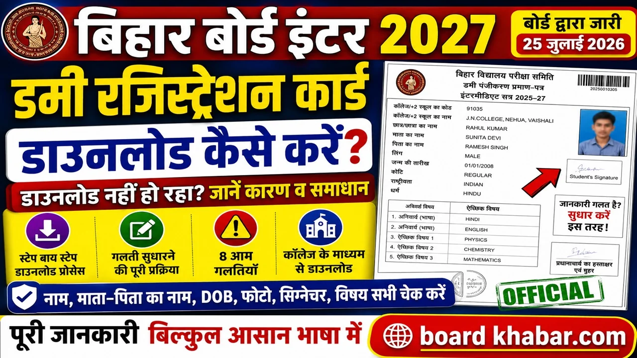 Bihar Board Inter Dummy Registration Card 2027